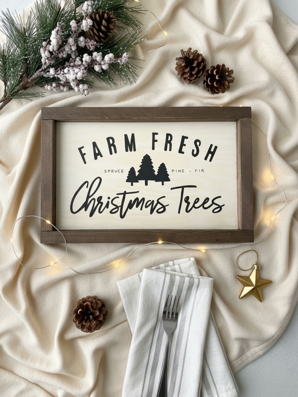 Handmade Wood Sign‎ Farm Fresh Christmas Trees Rustic Holiday Decor Artisan